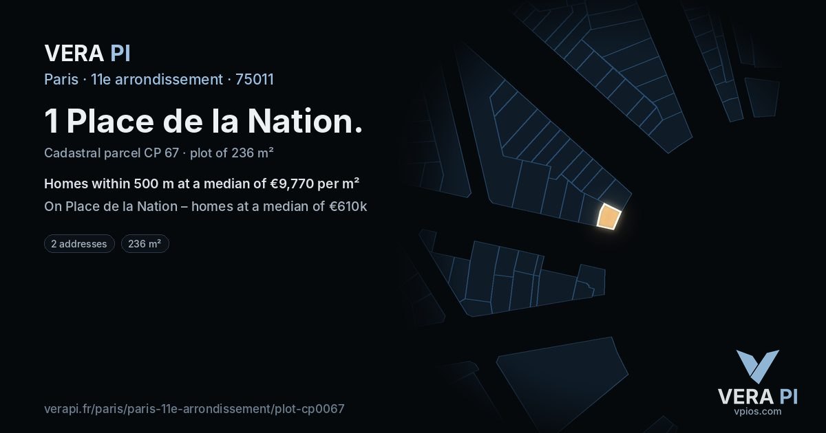 1 Place de la Nation, 11e arrondissement at night – the plot lit, the parcels around coloured by the prices near them