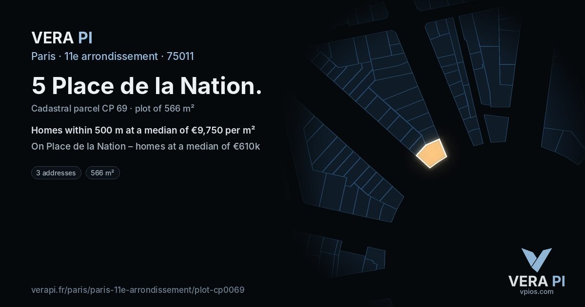 5 Place de la Nation, 11e arrondissement at night – the plot lit, the parcels around coloured by the prices near them