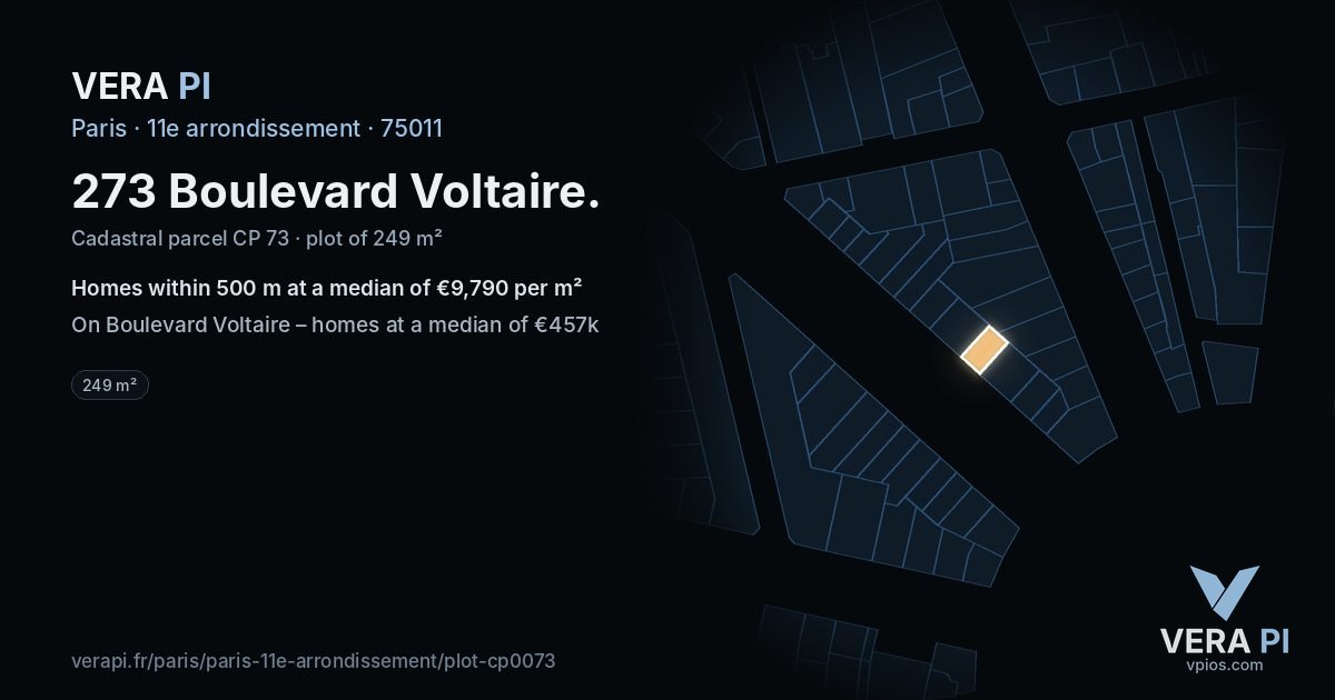 273 Boulevard Voltaire, 11e arrondissement at night – the plot lit, the parcels around coloured by the prices near them