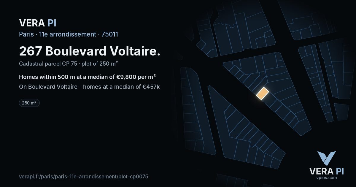 267 Boulevard Voltaire, 11e arrondissement at night – the plot lit, the parcels around coloured by the prices near them