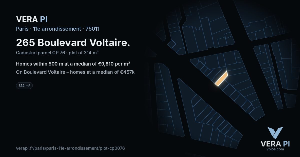 265 Boulevard Voltaire, 11e arrondissement at night – the plot lit, the parcels around coloured by the prices near them
