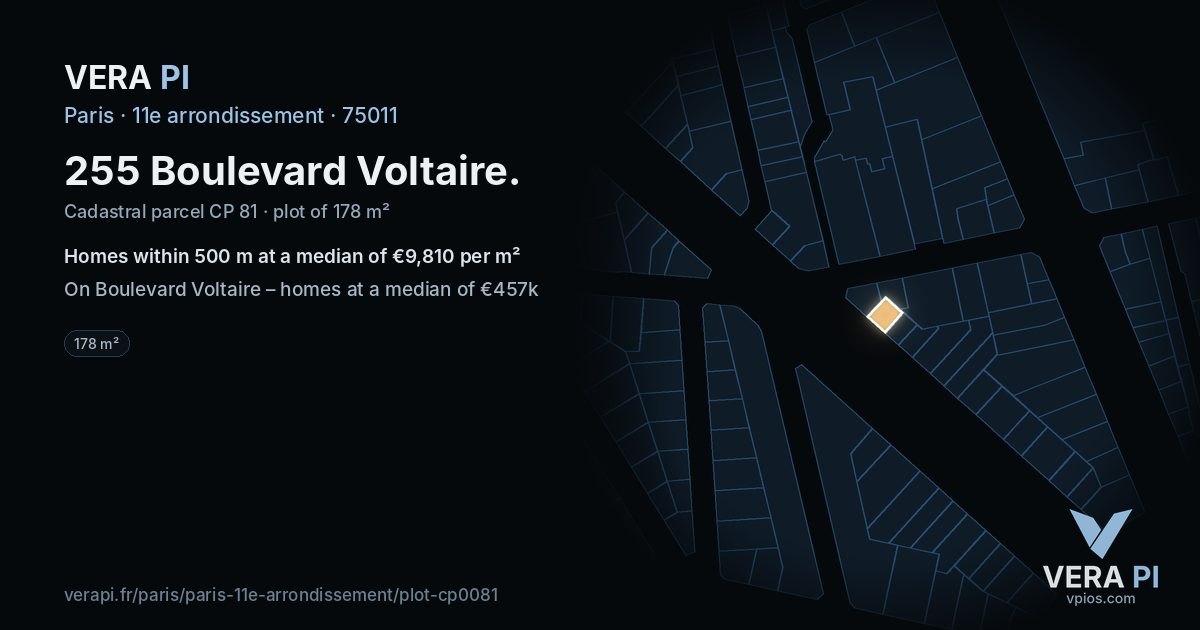 255 Boulevard Voltaire, 11e arrondissement at night – the plot lit, the parcels around coloured by the prices near them