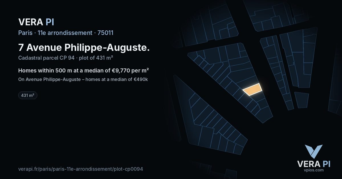7 Avenue Philippe-Auguste, 11e arrondissement at night – the plot lit, the parcels around coloured by the prices near them