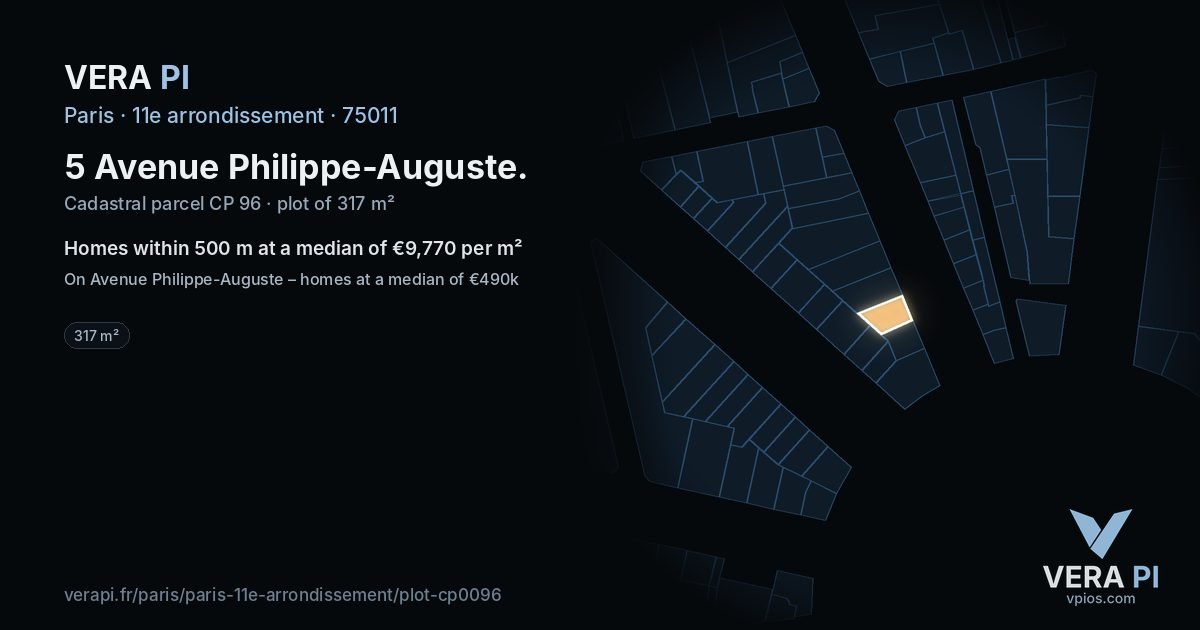 5 Avenue Philippe-Auguste, 11e arrondissement at night – the plot lit, the parcels around coloured by the prices near them