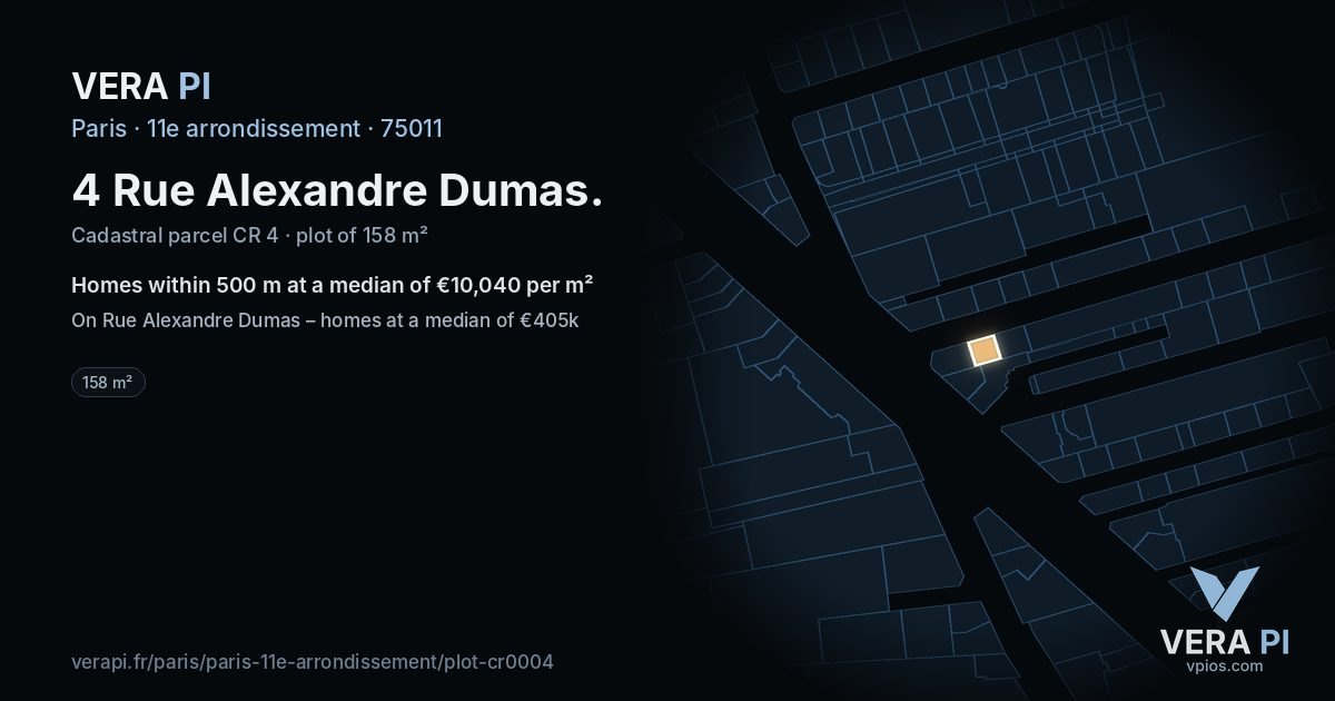4 Rue Alexandre Dumas, 11e arrondissement at night – the plot lit, the parcels around coloured by the prices near them