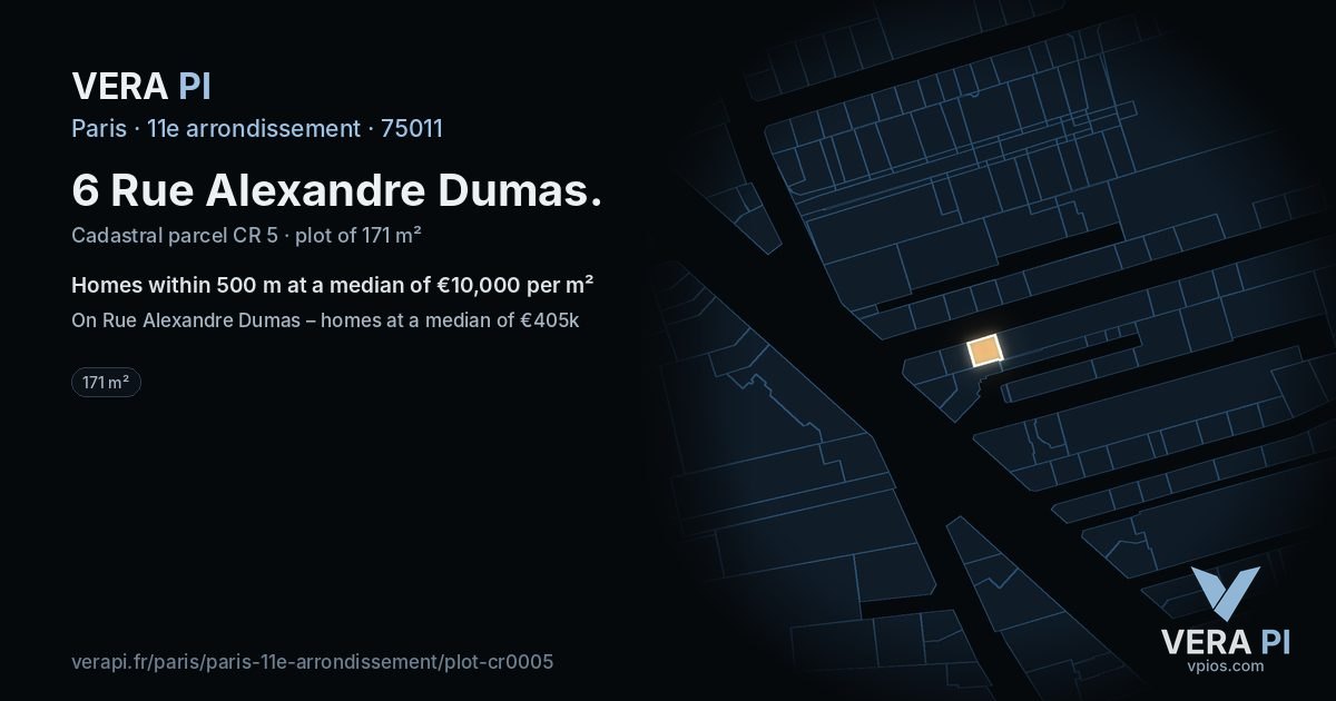 6 Rue Alexandre Dumas, 11e arrondissement at night – the plot lit, the parcels around coloured by the prices near them