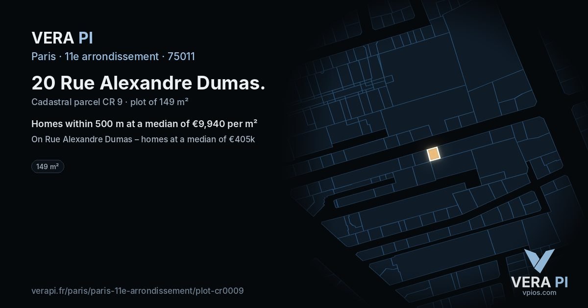 20 Rue Alexandre Dumas, 11e arrondissement at night – the plot lit, the parcels around coloured by the prices near them
