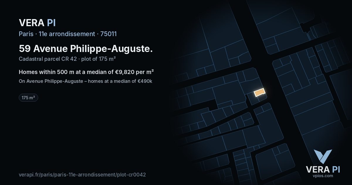59 Avenue Philippe-Auguste, 11e arrondissement at night – the plot lit, the parcels around coloured by the prices near them