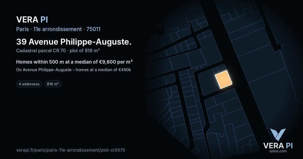 39 Avenue Philippe-Auguste, 11e arrondissement at night – the plot lit, the parcels around coloured by the prices near them