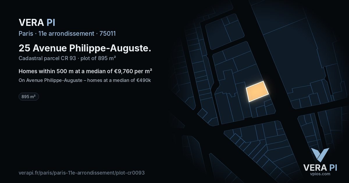 25 Avenue Philippe-Auguste, 11e arrondissement at night – the plot lit, the parcels around coloured by the prices near them