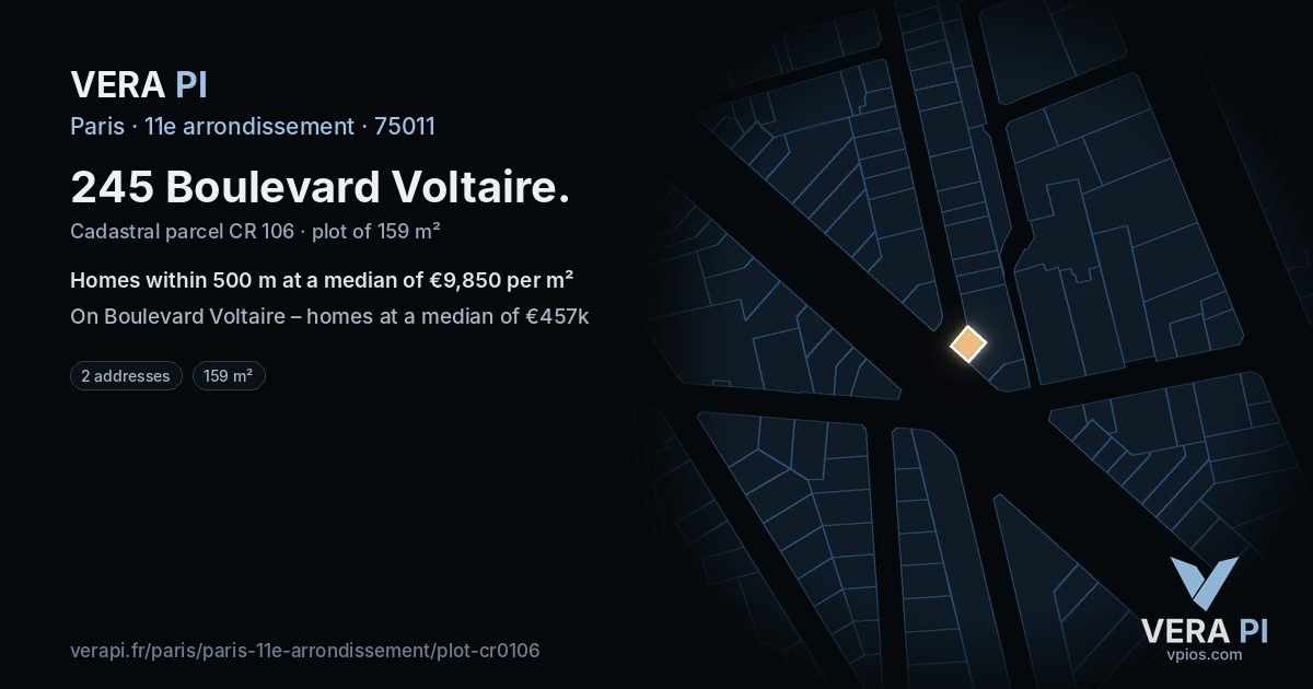 245 Boulevard Voltaire, 11e arrondissement at night – the plot lit, the parcels around coloured by the prices near them