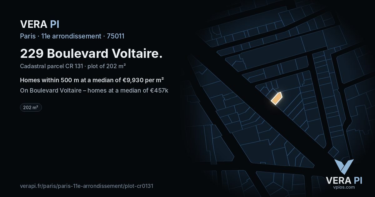 229 Boulevard Voltaire, 11e arrondissement at night – the plot lit, the parcels around coloured by the prices near them