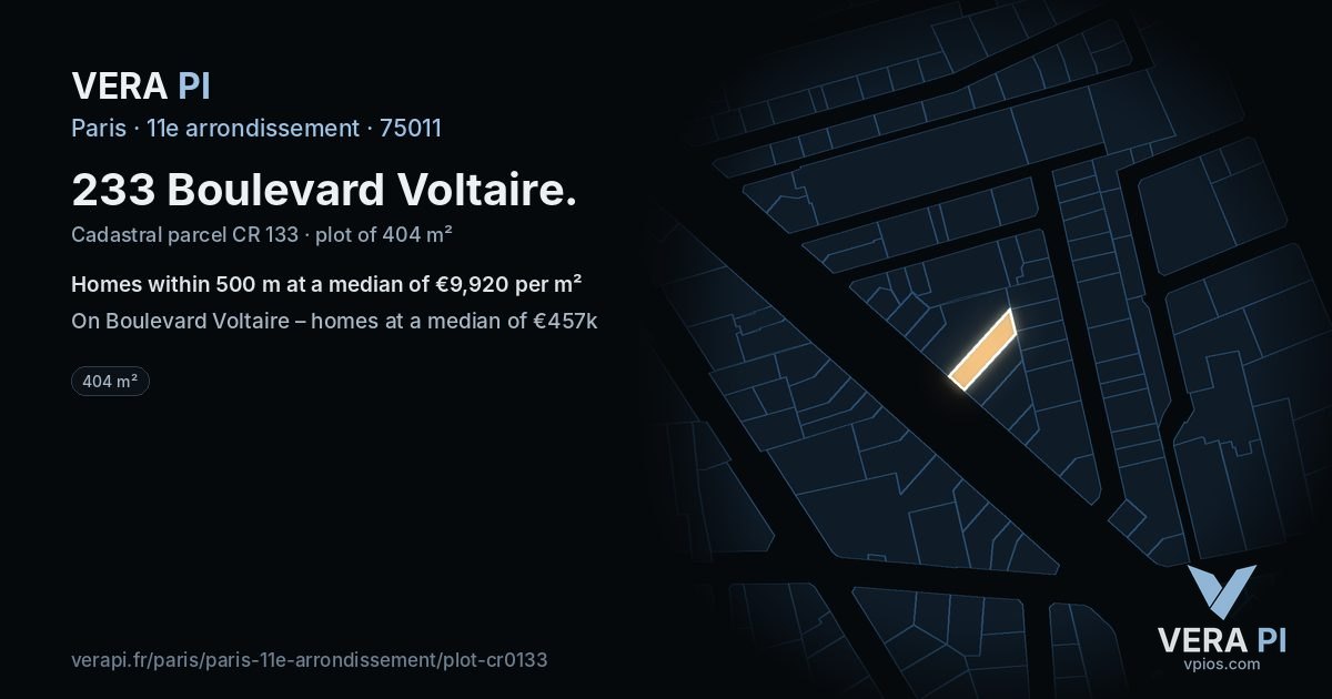 233 Boulevard Voltaire, 11e arrondissement at night – the plot lit, the parcels around coloured by the prices near them
