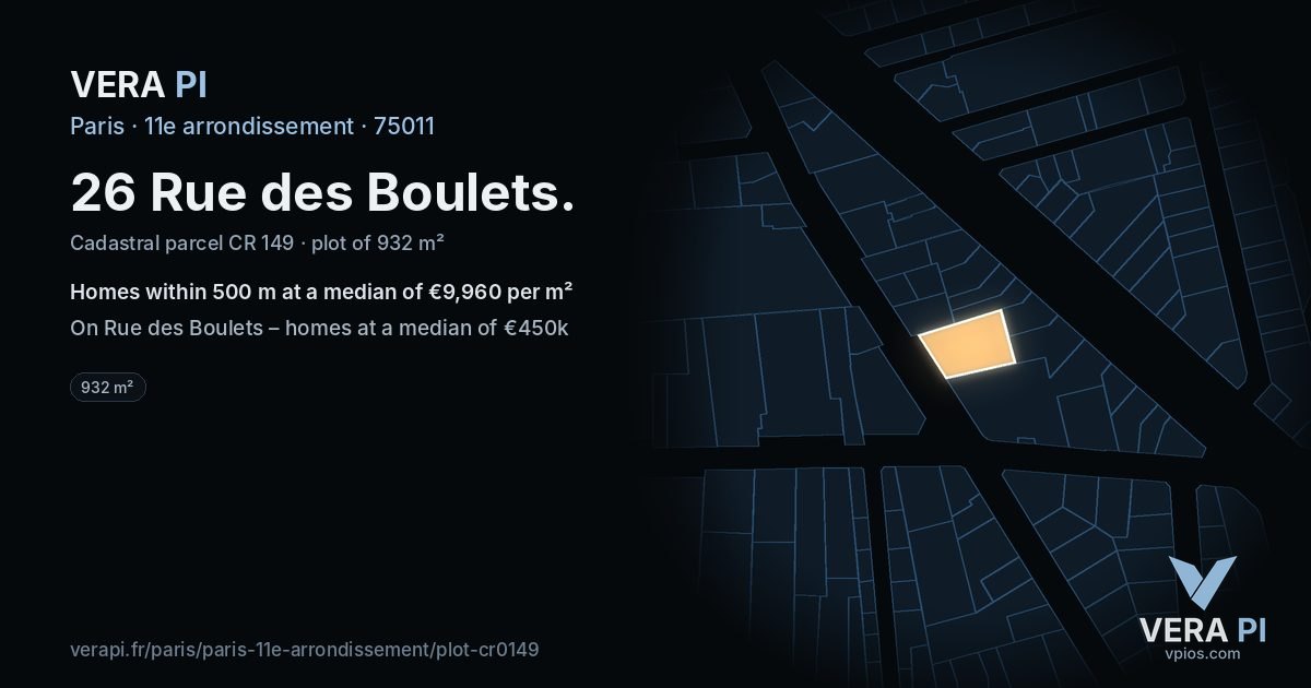 26 Rue des Boulets, 11e arrondissement at night – the plot lit, the parcels around coloured by the prices near them
