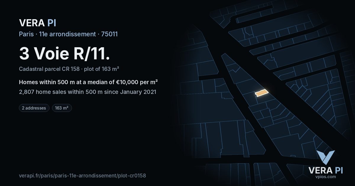 3 Voie R/11, 11e arrondissement at night – the plot lit, the parcels around coloured by the prices near them
