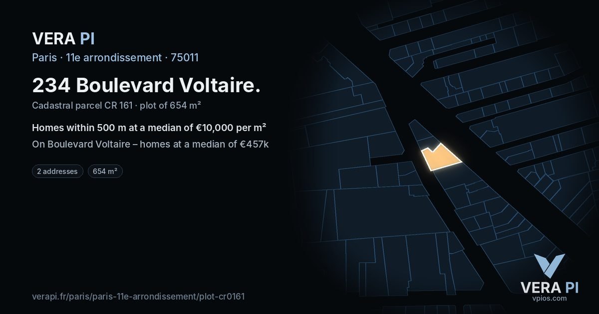 234 Boulevard Voltaire, 11e arrondissement at night – the plot lit, the parcels around coloured by the prices near them