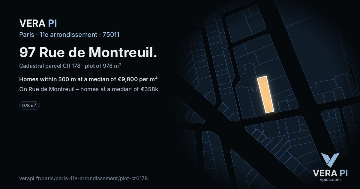 97 Rue de Montreuil, 11e arrondissement at night – the plot lit, the parcels around coloured by the prices near them