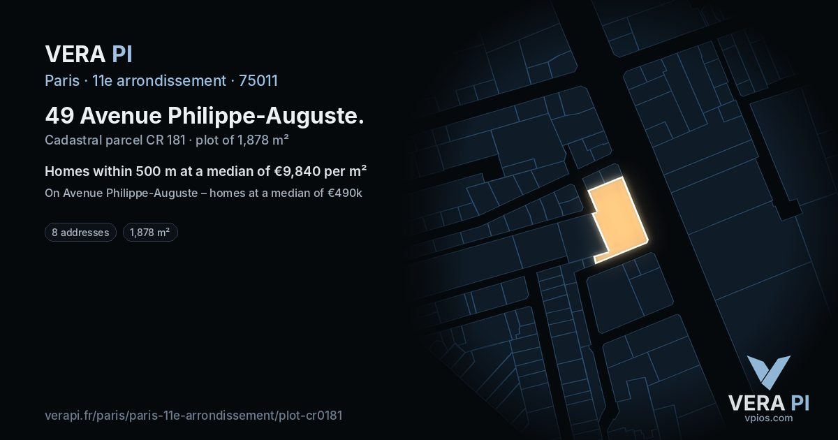 49 Avenue Philippe-Auguste, 11e arrondissement at night – the plot lit, the parcels around coloured by the prices near them
