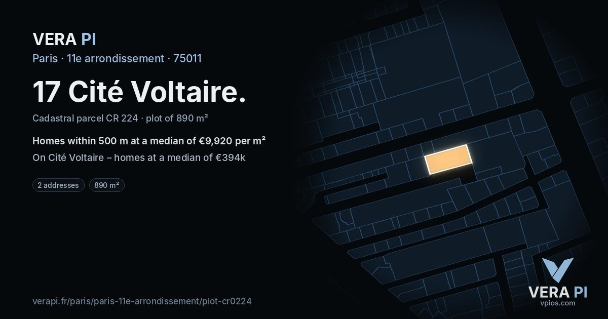 17 Cité Voltaire, 11e arrondissement at night – the plot lit, the parcels around coloured by the prices near them