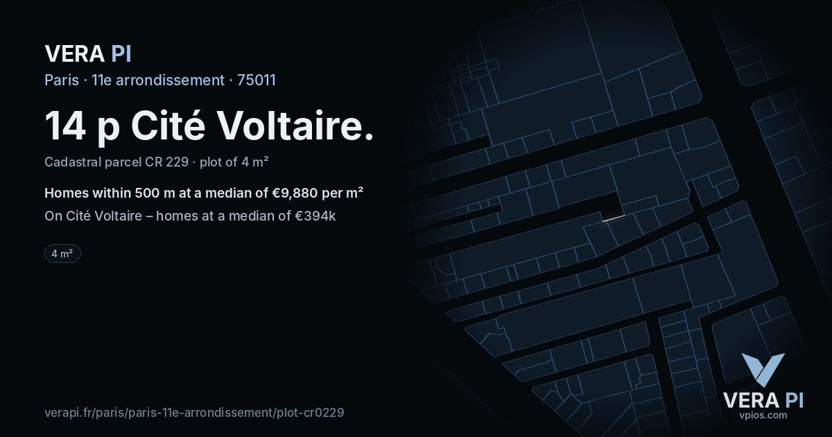 14 p Cité Voltaire, 11e arrondissement at night – the plot lit, the parcels around coloured by the prices near them