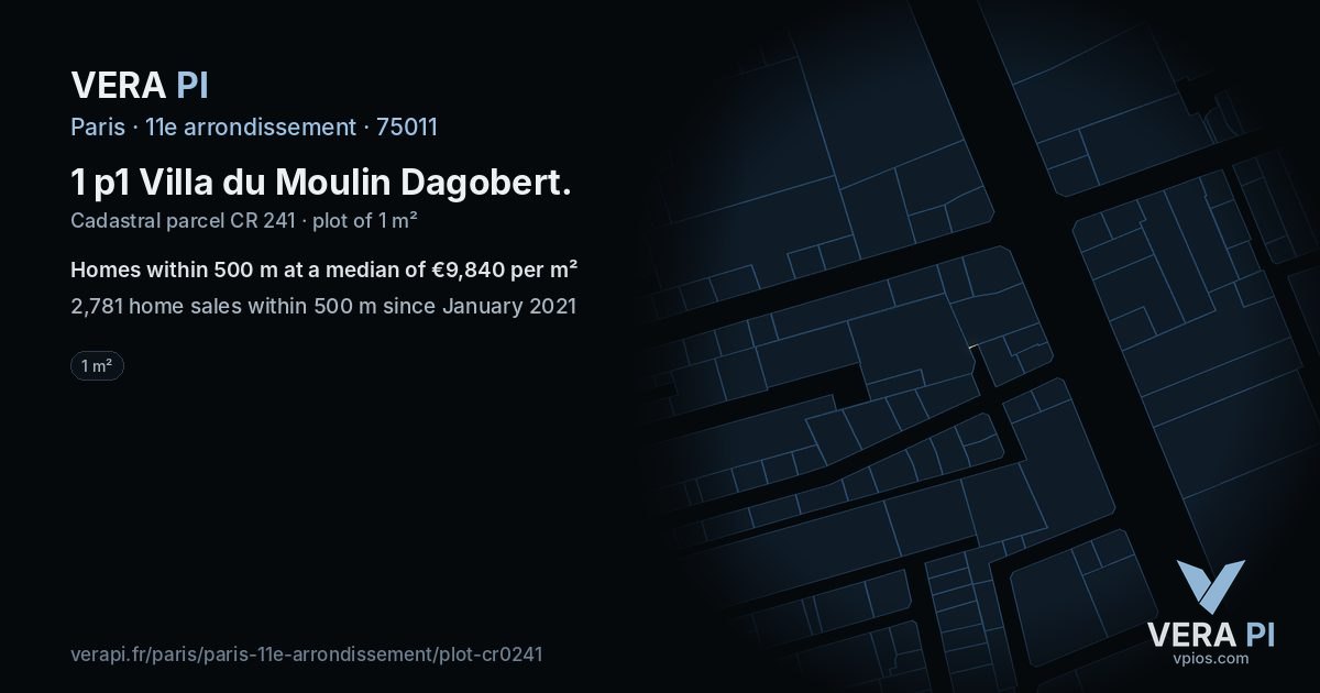 1 p1 Villa du Moulin Dagobert, 11e arrondissement at night – the plot lit, the parcels around coloured by the prices near them