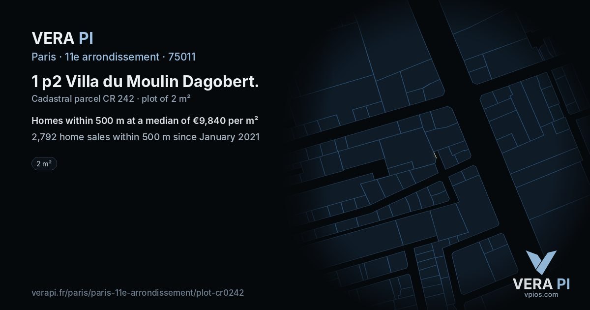 1 p2 Villa du Moulin Dagobert, 11e arrondissement at night – the plot lit, the parcels around coloured by the prices near them