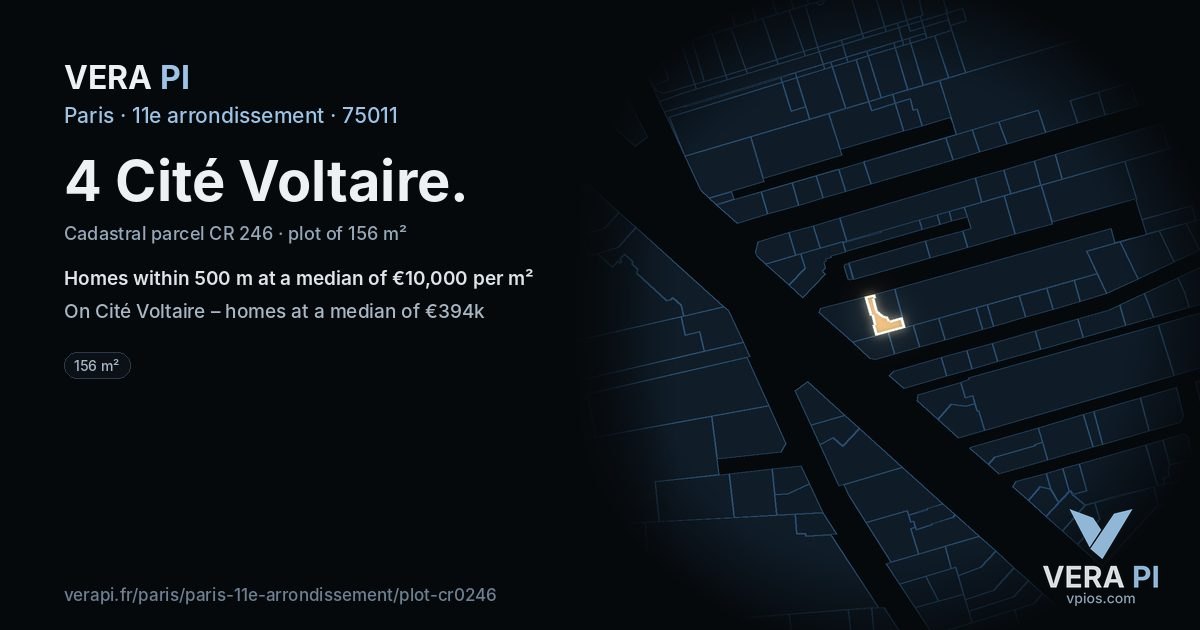 4 Cité Voltaire, 11e arrondissement at night – the plot lit, the parcels around coloured by the prices near them