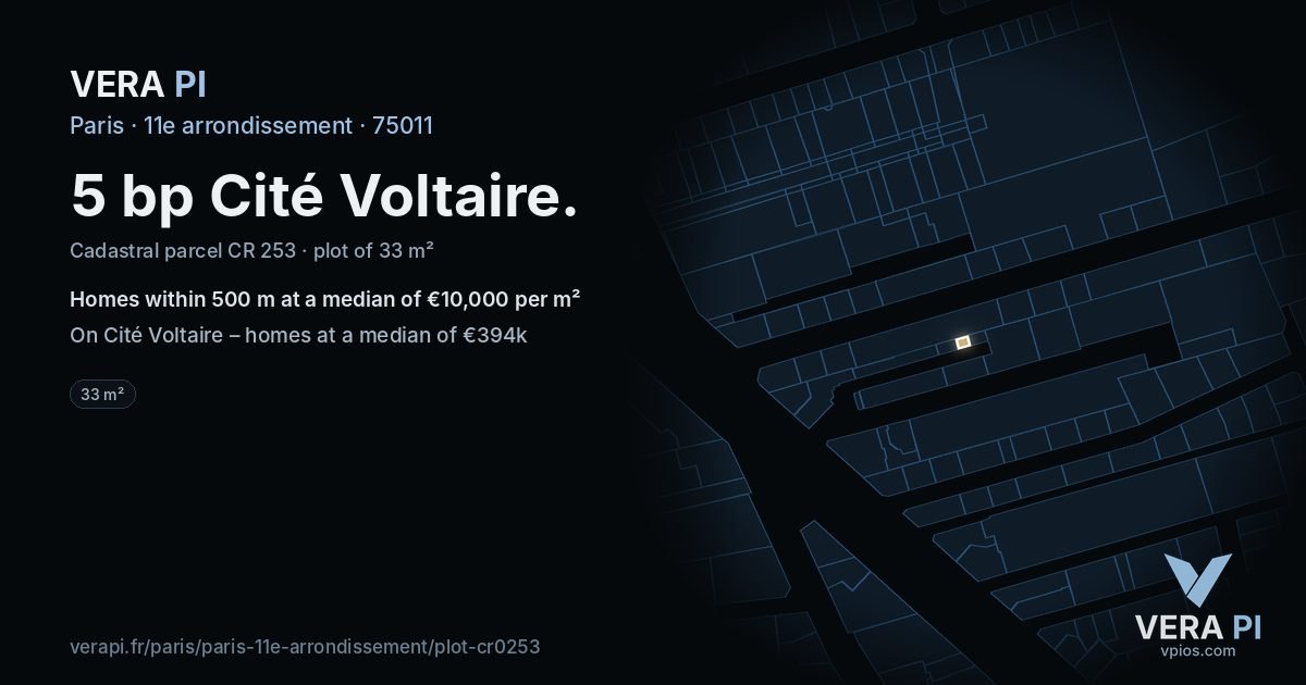 5 bp Cité Voltaire, 11e arrondissement at night – the plot lit, the parcels around coloured by the prices near them