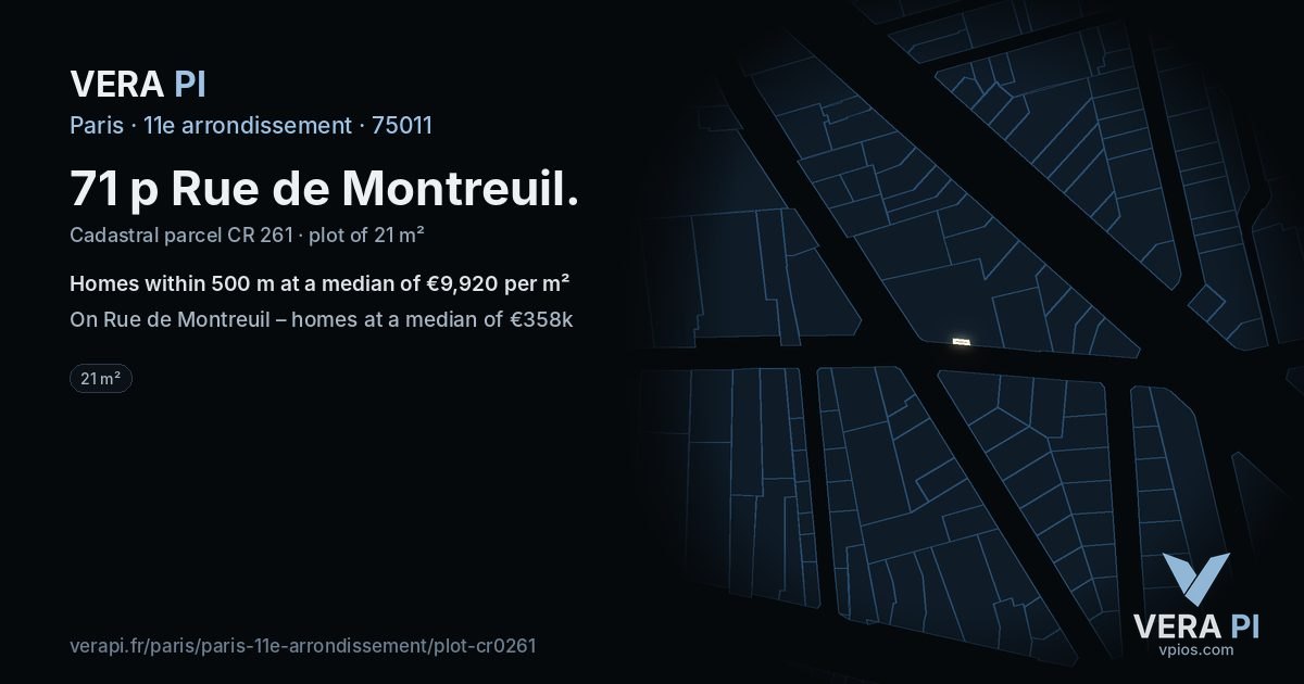 71 p Rue de Montreuil, 11e arrondissement at night – the plot lit, the parcels around coloured by the prices near them