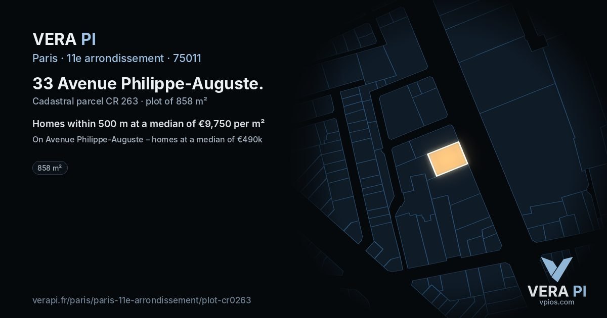 33 Avenue Philippe-Auguste, 11e arrondissement at night – the plot lit, the parcels around coloured by the prices near them
