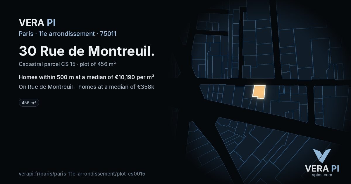 30 Rue de Montreuil, 11e arrondissement at night – the plot lit, the parcels around coloured by the prices near them