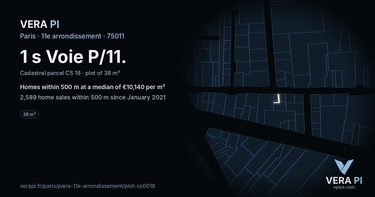 1 s Voie P/11, 11e arrondissement at night – the plot lit, the parcels around coloured by the prices near them