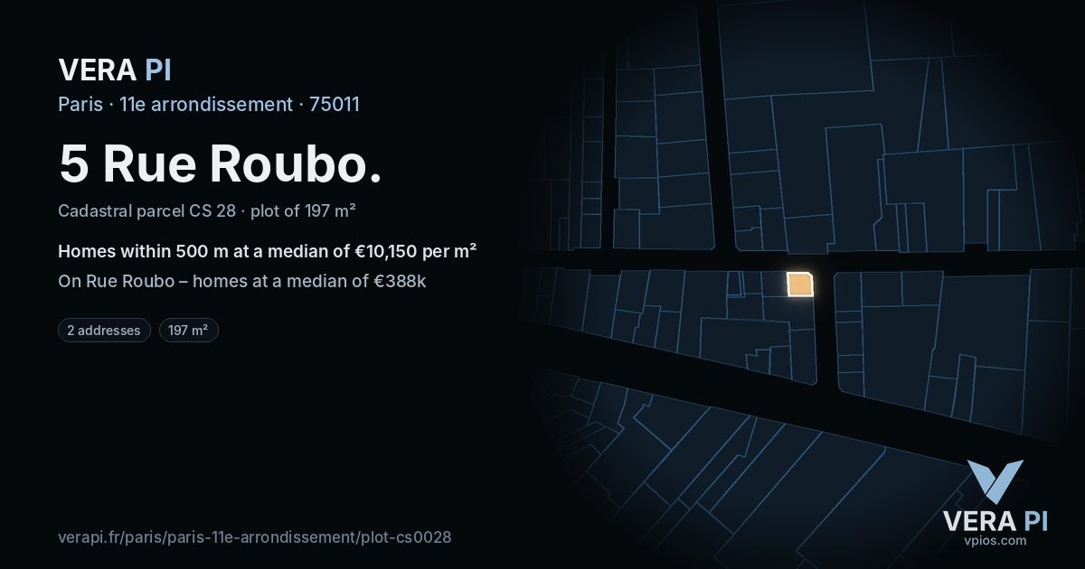 5 Rue Roubo, 11e arrondissement at night – the plot lit, the parcels around coloured by the prices near them