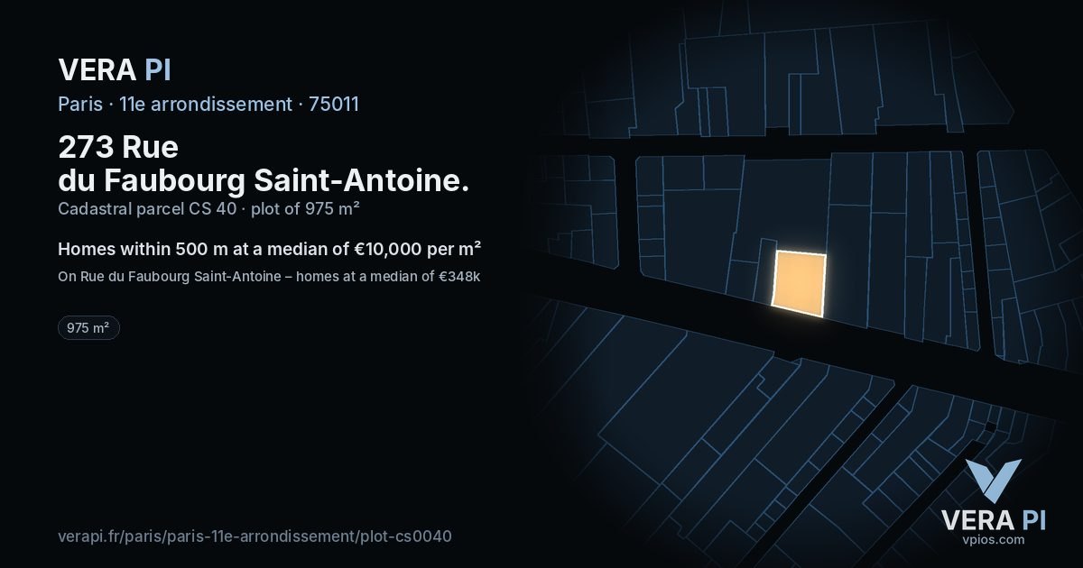 273 Rue du Faubourg Saint-Antoine, 11e arrondissement at night – the plot lit, the parcels around coloured by the prices near them