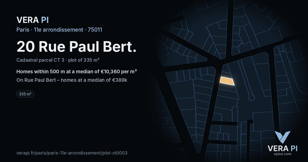 20 Rue Paul Bert, 11e arrondissement at night – the plot lit, the parcels around coloured by the prices near them