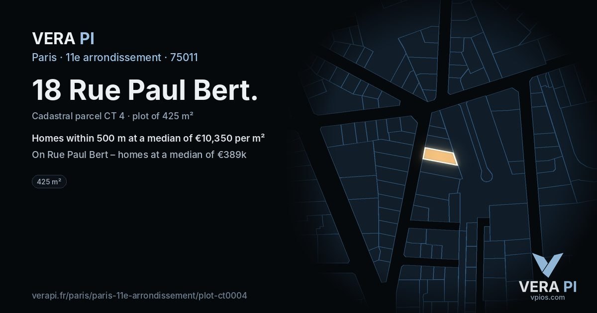 18 Rue Paul Bert, 11e arrondissement at night – the plot lit, the parcels around coloured by the prices near them