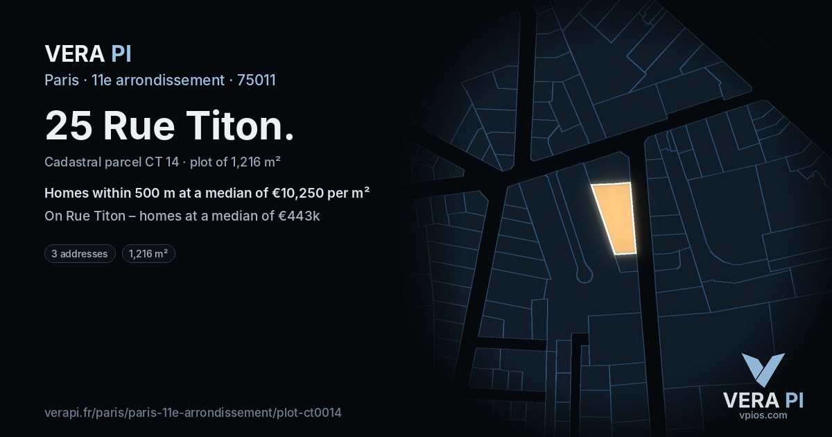 25 Rue Titon, 11e arrondissement at night – the plot lit, the parcels around coloured by the prices near them