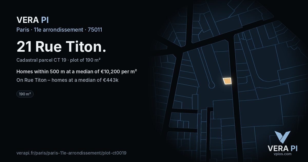 21 Rue Titon, 11e arrondissement at night – the plot lit, the parcels around coloured by the prices near them