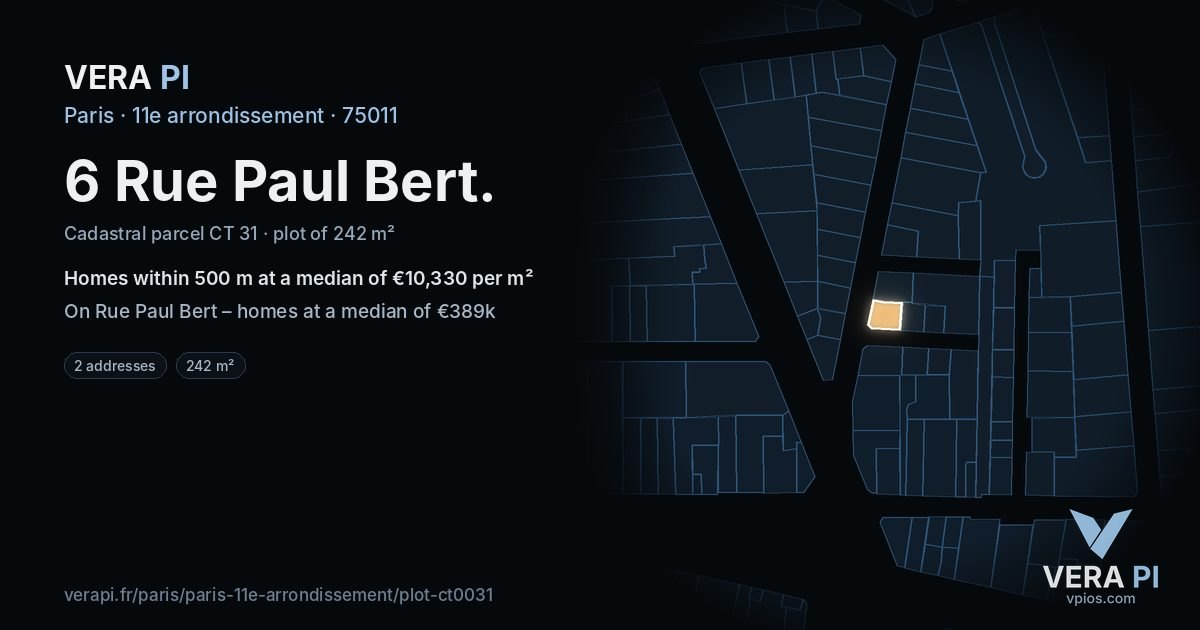 6 Rue Paul Bert, 11e arrondissement at night – the plot lit, the parcels around coloured by the prices near them