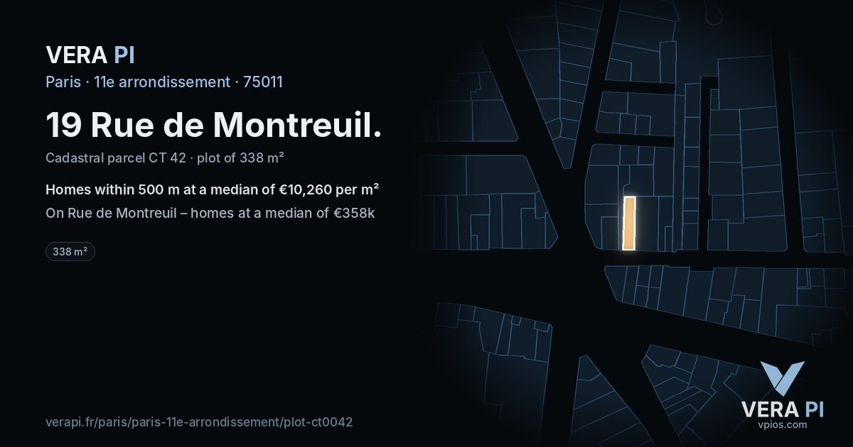 19 Rue de Montreuil, 11e arrondissement at night – the plot lit, the parcels around coloured by the prices near them