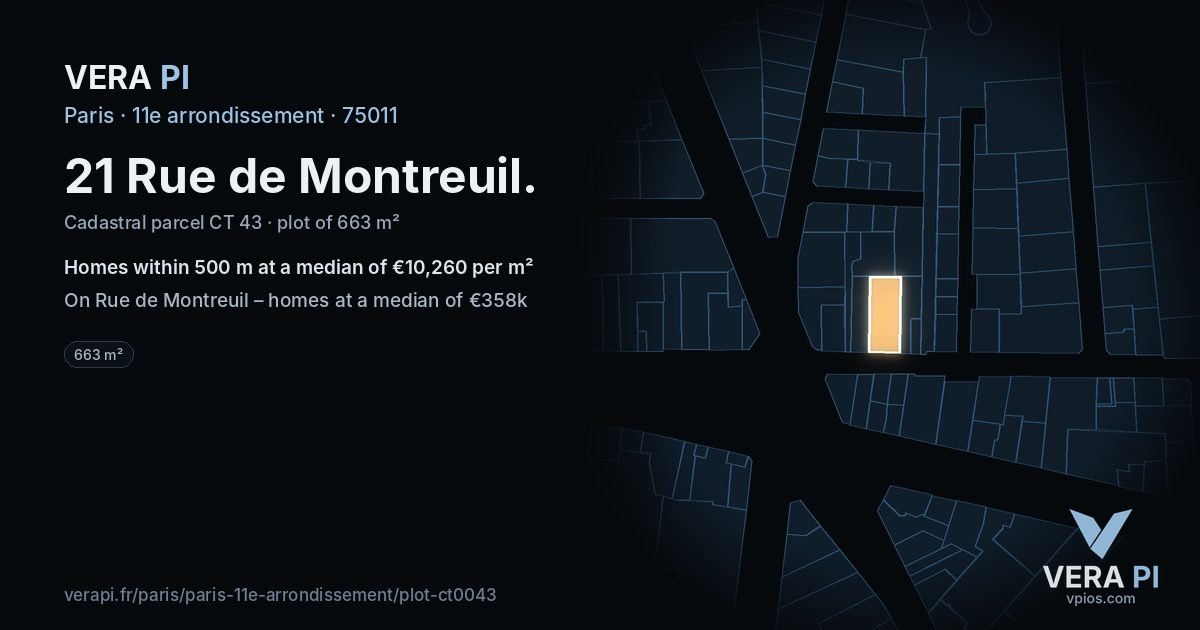 21 Rue de Montreuil, 11e arrondissement at night – the plot lit, the parcels around coloured by the prices near them