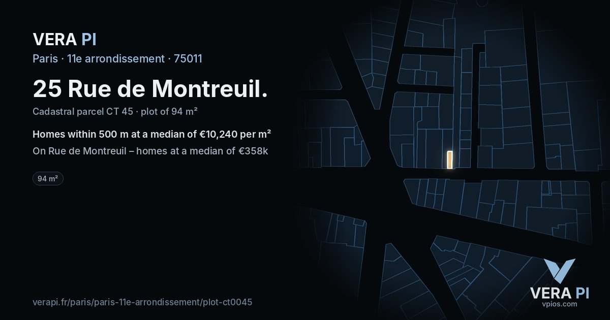 25 Rue de Montreuil, 11e arrondissement at night – the plot lit, the parcels around coloured by the prices near them