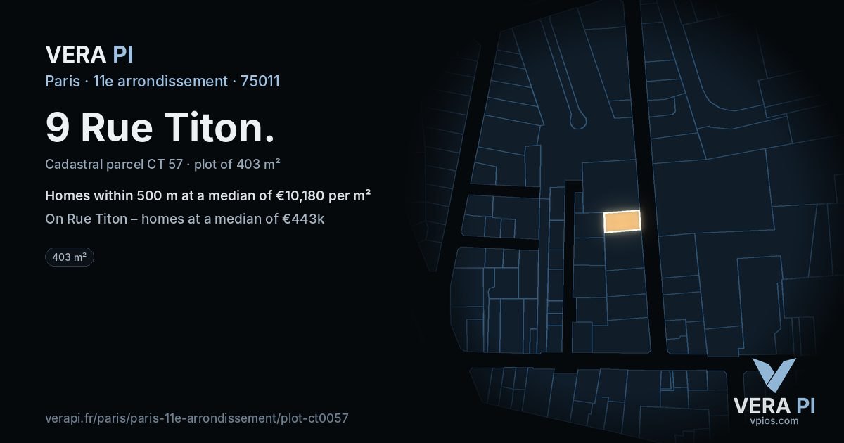 9 Rue Titon, 11e arrondissement at night – the plot lit, the parcels around coloured by the prices near them