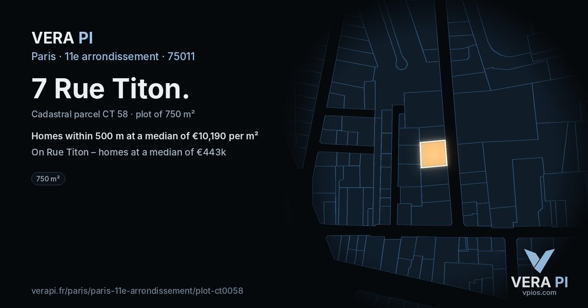 7 Rue Titon, 11e arrondissement at night – the plot lit, the parcels around coloured by the prices near them