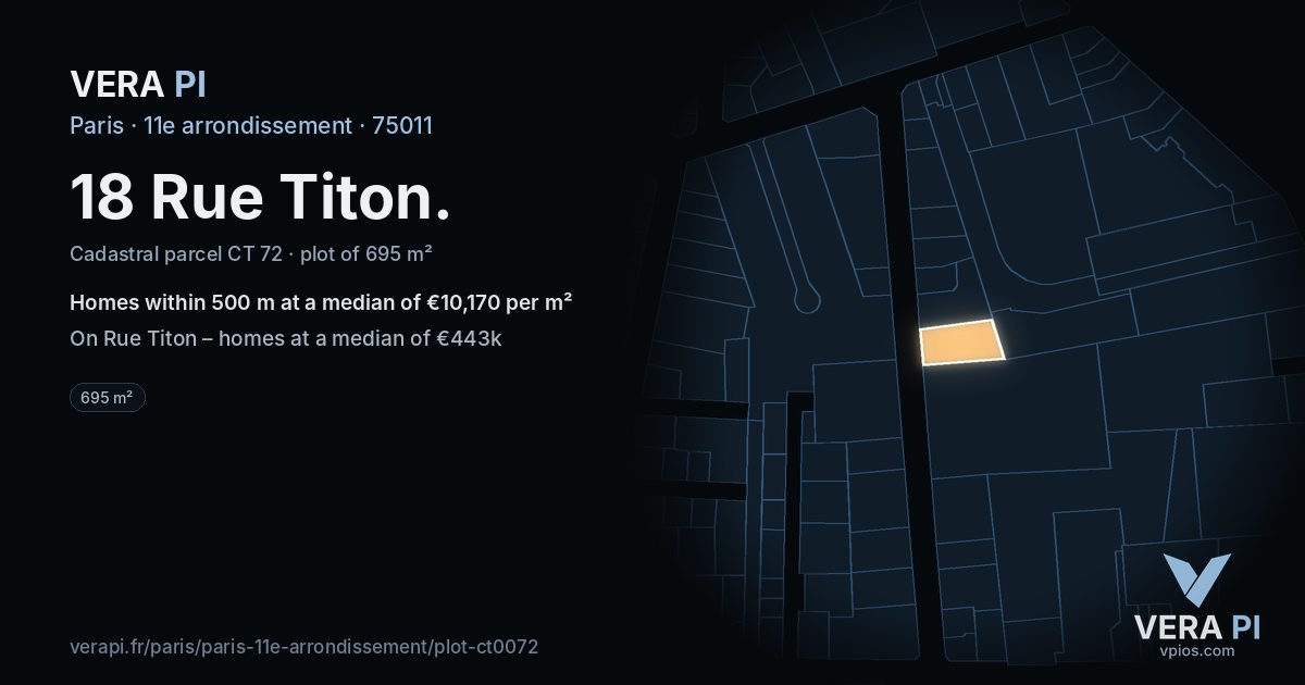 18 Rue Titon, 11e arrondissement at night – the plot lit, the parcels around coloured by the prices near them