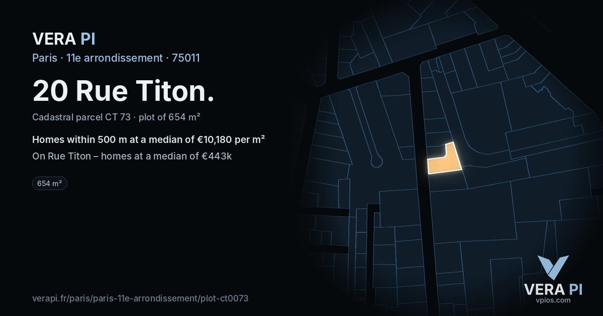20 Rue Titon, 11e arrondissement at night – the plot lit, the parcels around coloured by the prices near them
