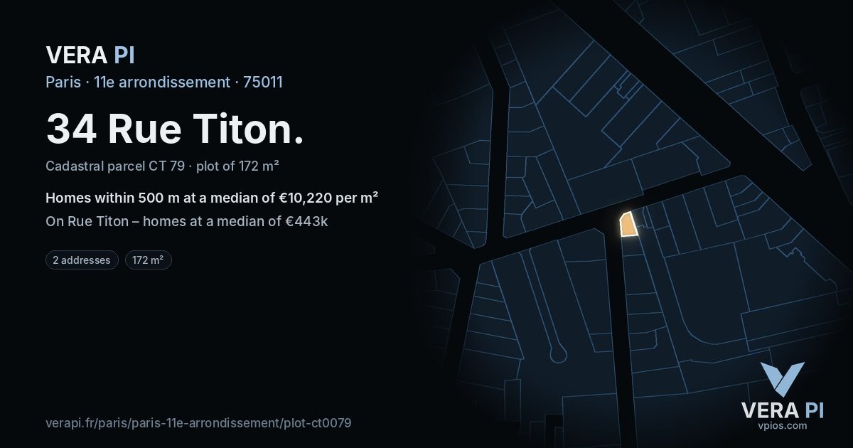 34 Rue Titon, 11e arrondissement at night – the plot lit, the parcels around coloured by the prices near them