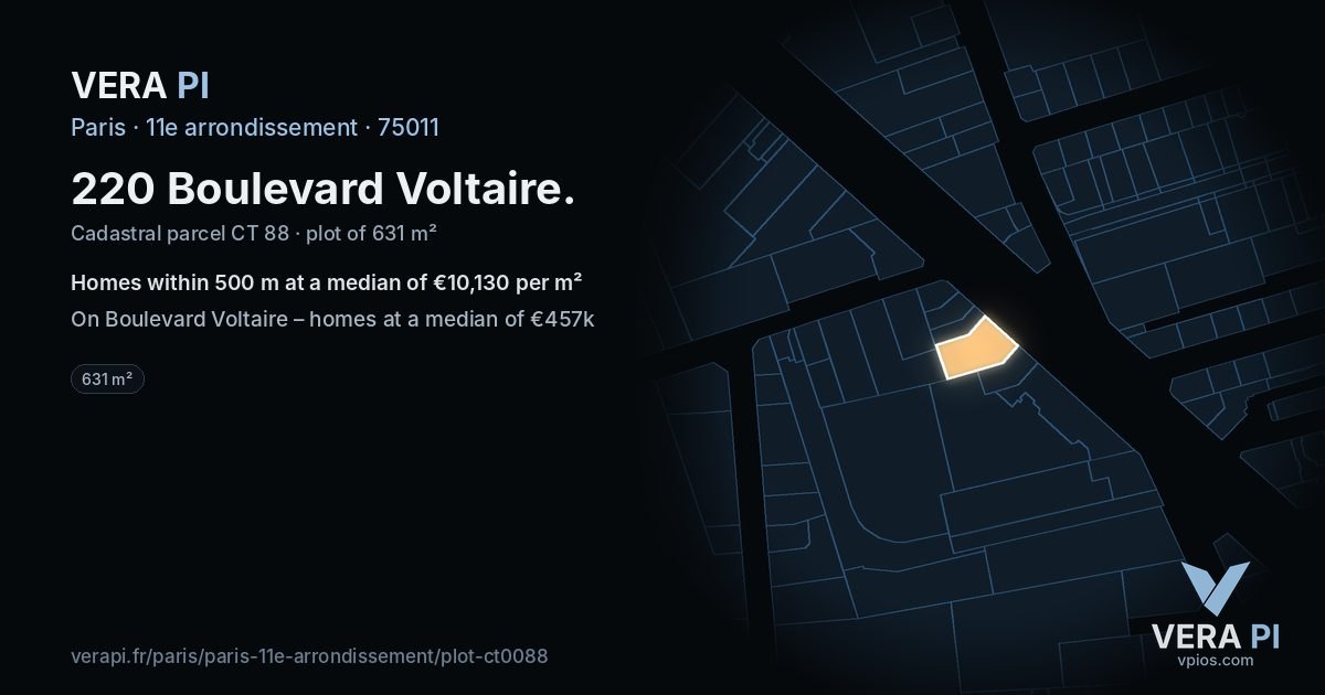 220 Boulevard Voltaire, 11e arrondissement at night – the plot lit, the parcels around coloured by the prices near them