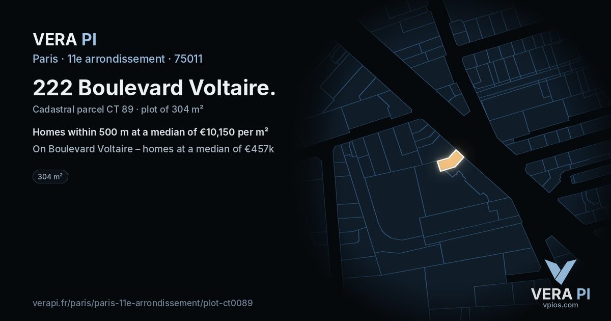 222 Boulevard Voltaire, 11e arrondissement at night – the plot lit, the parcels around coloured by the prices near them