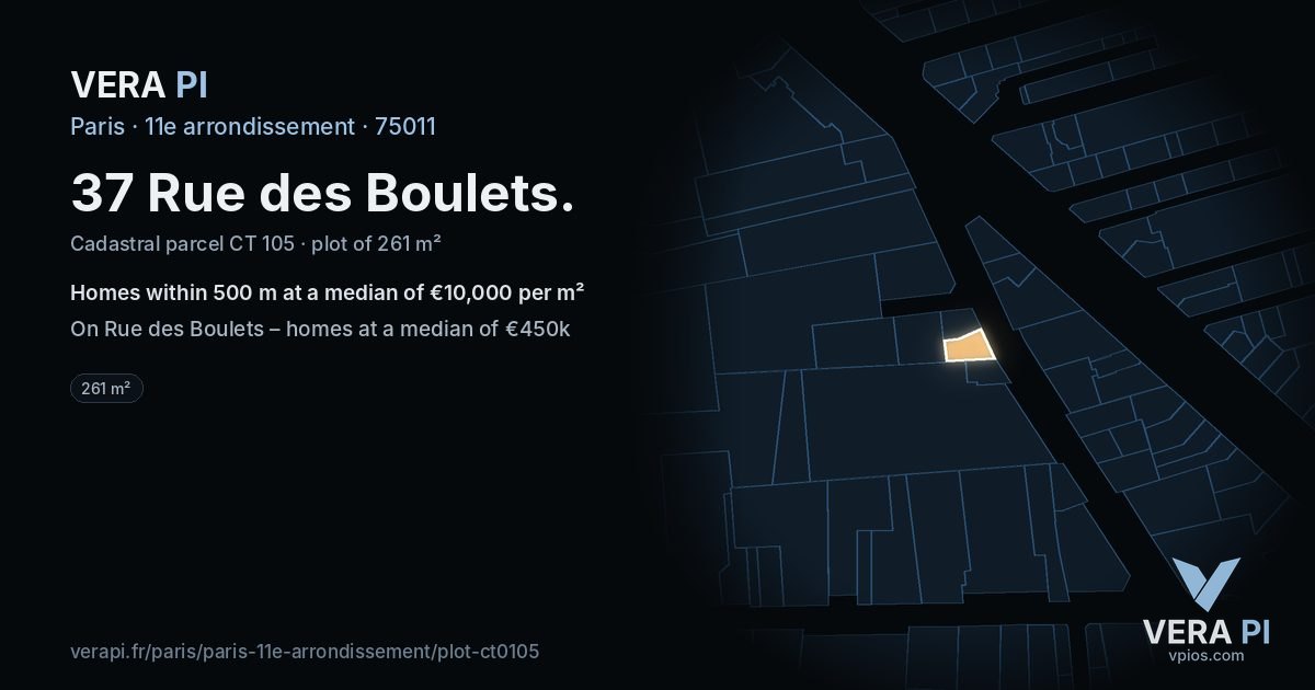 37 Rue des Boulets, 11e arrondissement at night – the plot lit, the parcels around coloured by the prices near them